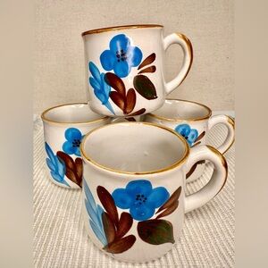 Set of 4 Vintage Hand Painted Floral Coffee Mugs
